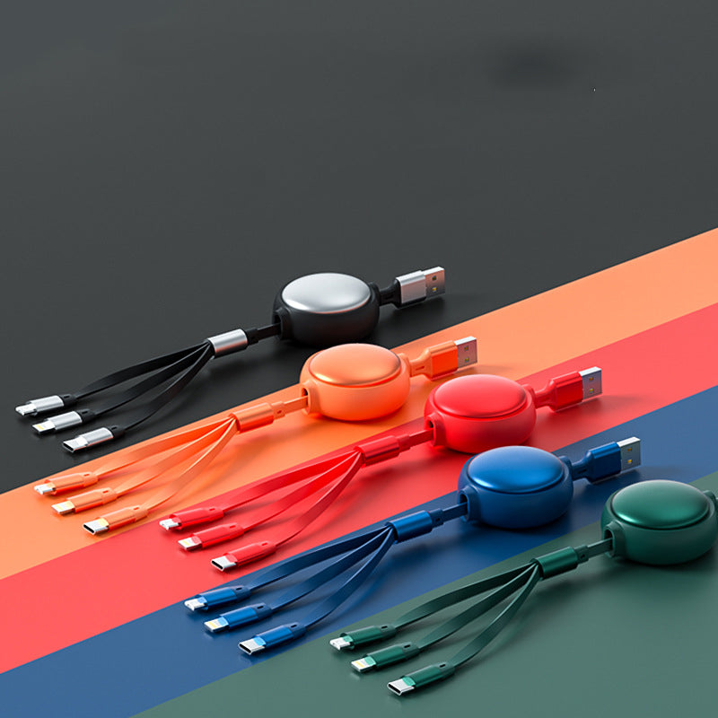 3-in-1 Retractable Charging Cable, USB-C, Micro-USB and 8-Pin, 1.2m