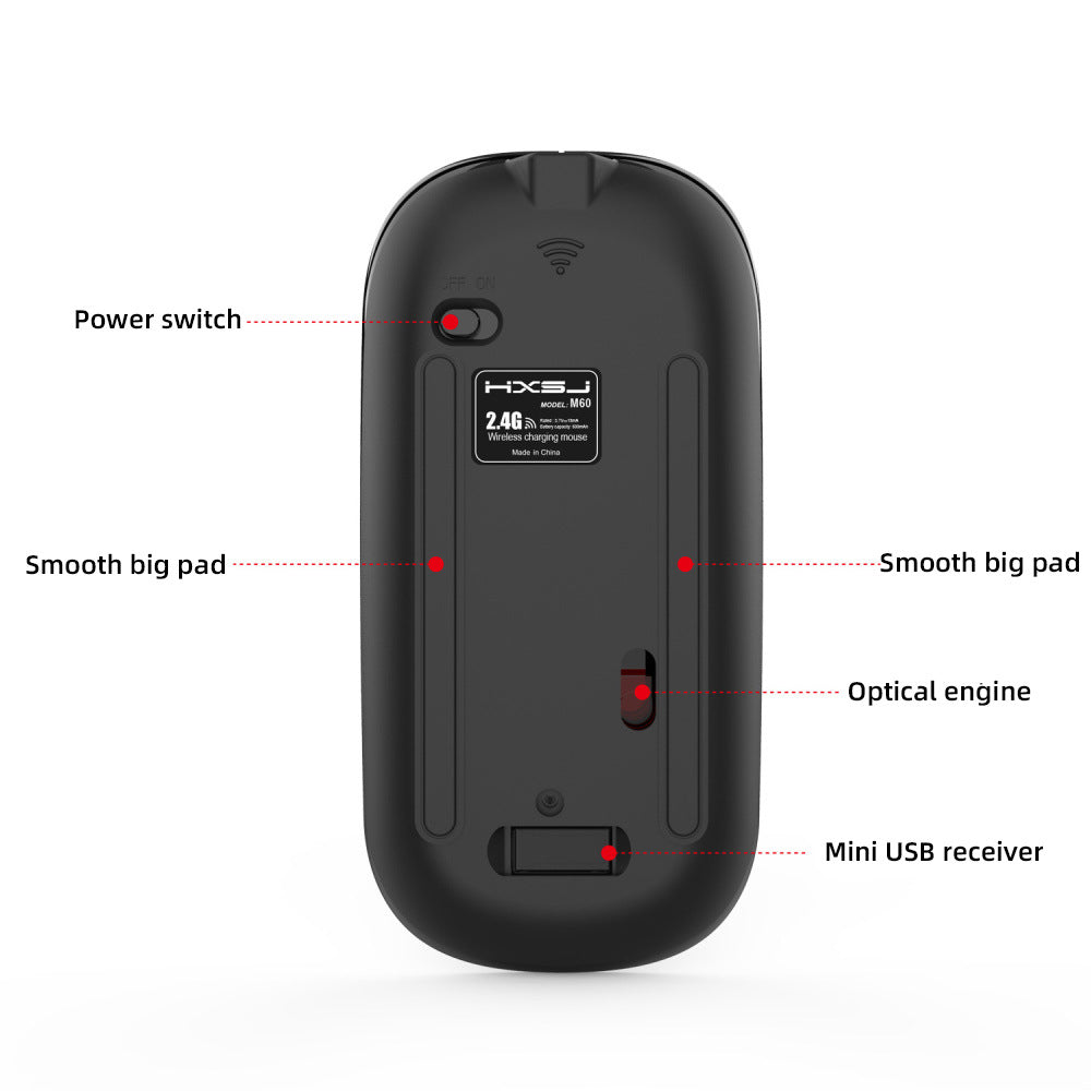Rechargeable Silent Wireless Mouse, 2.4GHz with USB Receiver