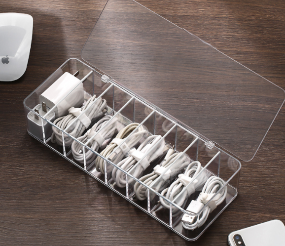 Clear 8-Grid Cable Organizer Box