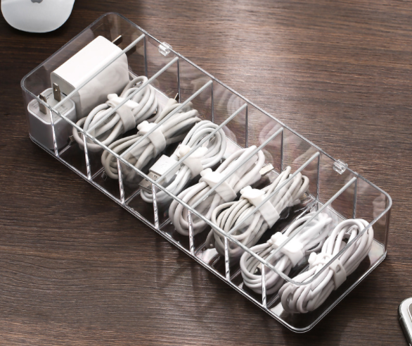 Clear 8-Grid Cable Organizer Box