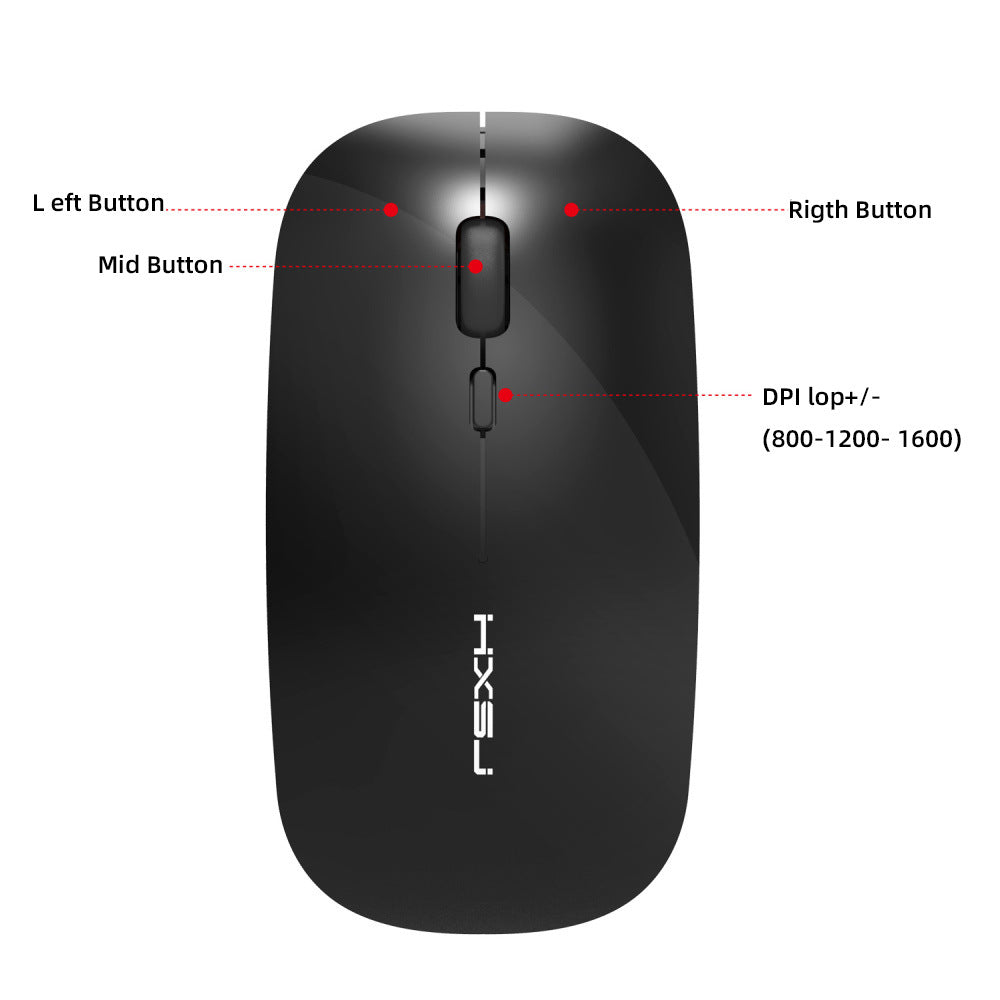 Rechargeable Silent Wireless Mouse, 2.4GHz with USB Receiver