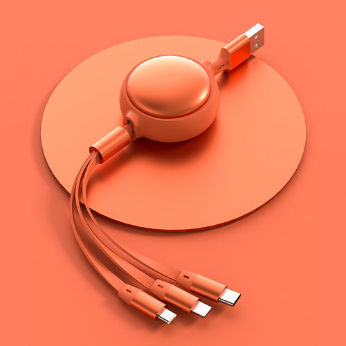 3-in-1 Retractable Charging Cable, USB-C, Micro-USB and 8-Pin, 1.2m